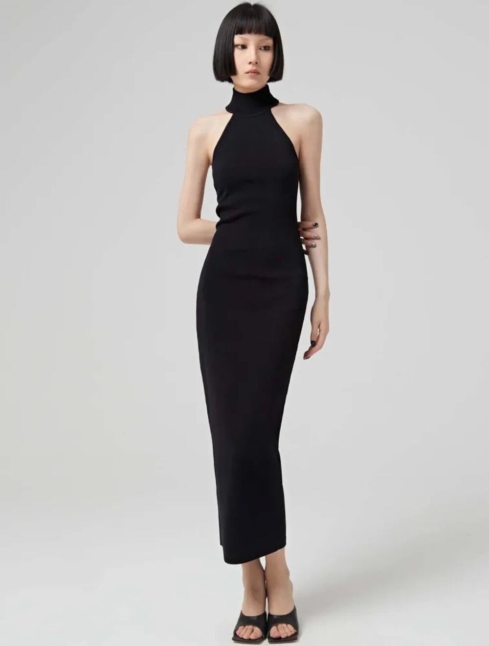 Solace London Heloise Halter Neck Midi Dress Black Size US 2 EUR 34